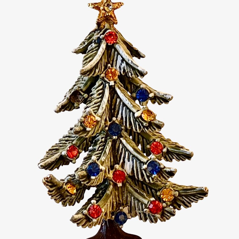 ART Arthur Pepper Vintage Christmas Tree Brooch Multi-Color Rhinestones signed